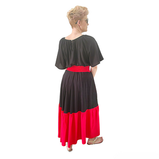 Color block ruffle viscose dress - red