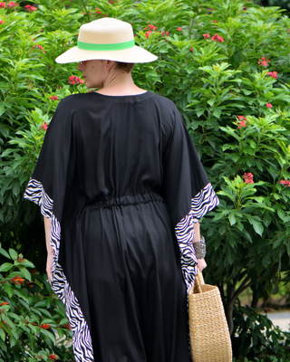 Minimalist Kaftan Summer Dress "Zebra Pattern" - Black