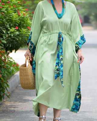 Minimalist Kaftan Summer Dress "Ocean Pattern" - Mint Green