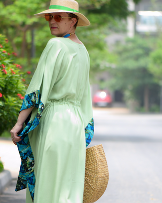 Minimalist Kaftan Summer Dress "Ocean Pattern" - Mint Green