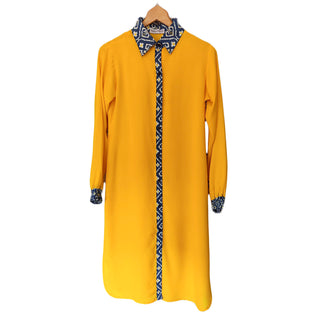 Women Long Shirt Dress "TO GO!" - Yellow Blue Ikat