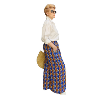 Wide Leg Summer Pants "Printed Magic" - Abstract print