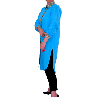 Women Long Shirt Dress "TO GO!" - Blue Green Rombus