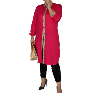 Women Long Shirt Dress "TO GO!" - Pink Snake