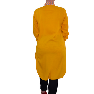 Women Long Shirt Dress "TO GO!" - Yellow Orange Rombus