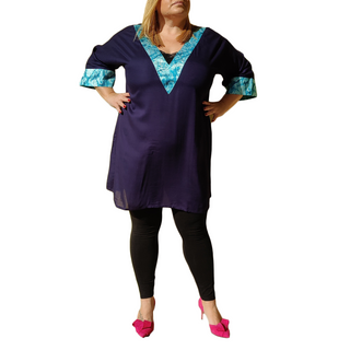 Tunic  "V Line" - Purple Ocean Satin