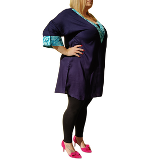 Tunic  "V Line" - Purple Ocean Satin