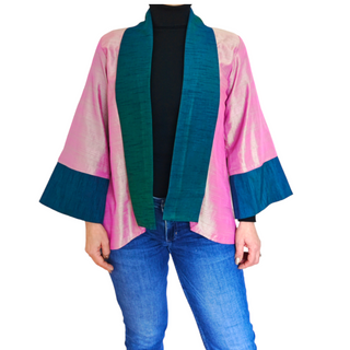 Ženski Kimono "Sassymono" - Light Pink Green Collar