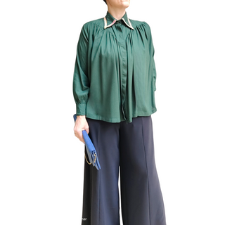 Women Office Blouse Shirt "Little Bling" - Dark Green